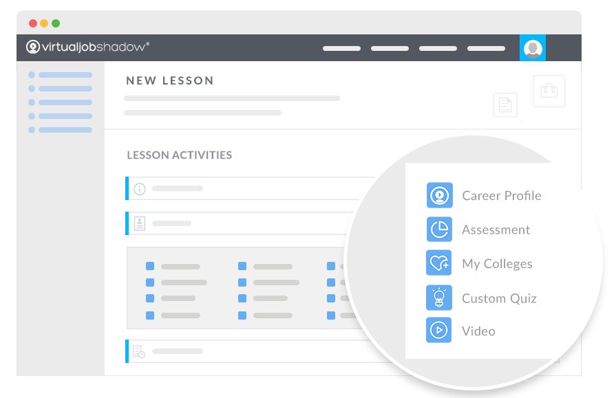 Illustration depicting the virtualjobshadow.com’s My Plan digital portfolio tool and career exploration platform.